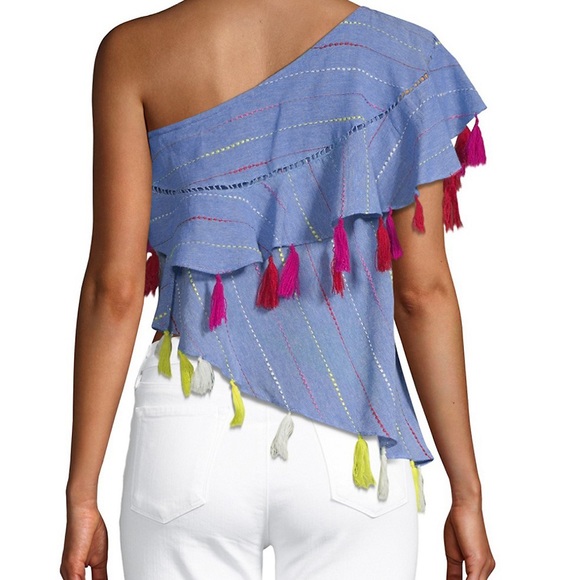Red Carter One Shoulder Chambray Tassel Top - Picture 2 of 2